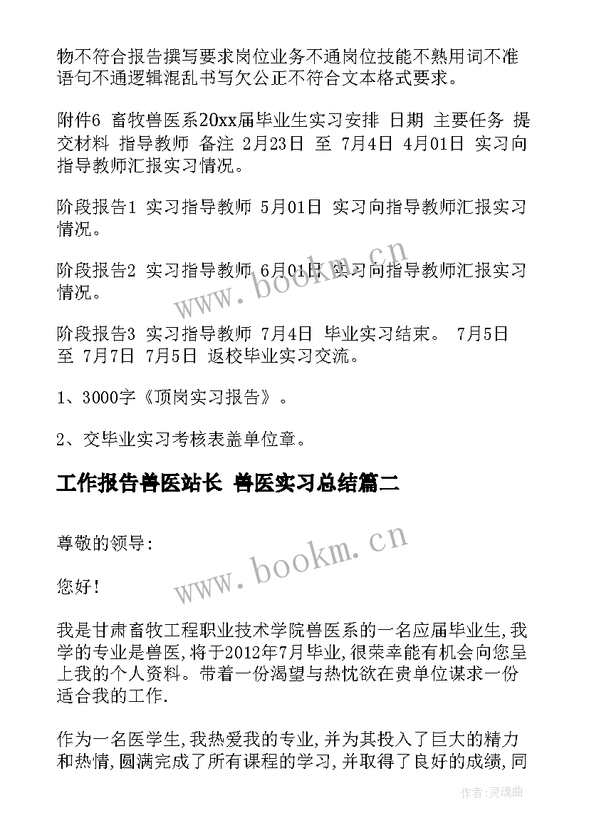 工作报告兽医站长 兽医实习总结(精选8篇)