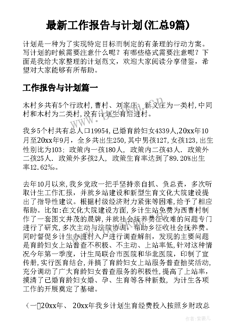 最新工作报告与计划(汇总9篇)