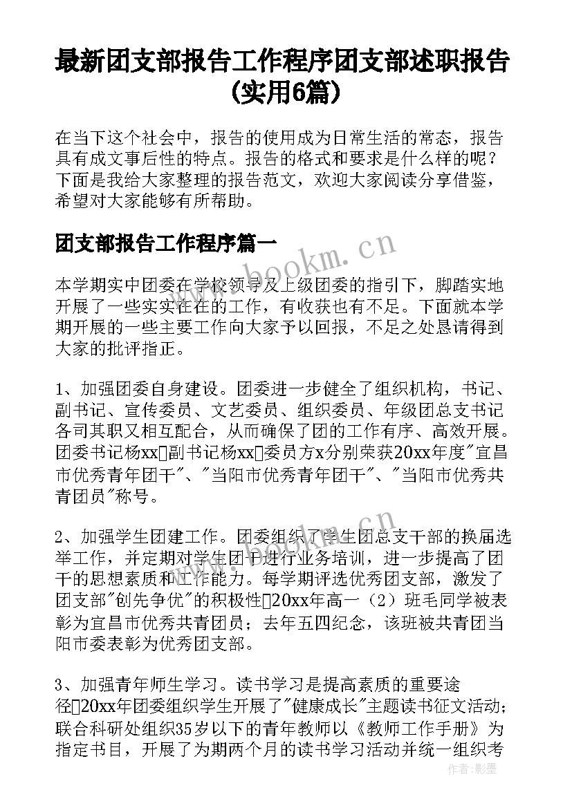 最新团支部报告工作程序 团支部述职报告(实用6篇)