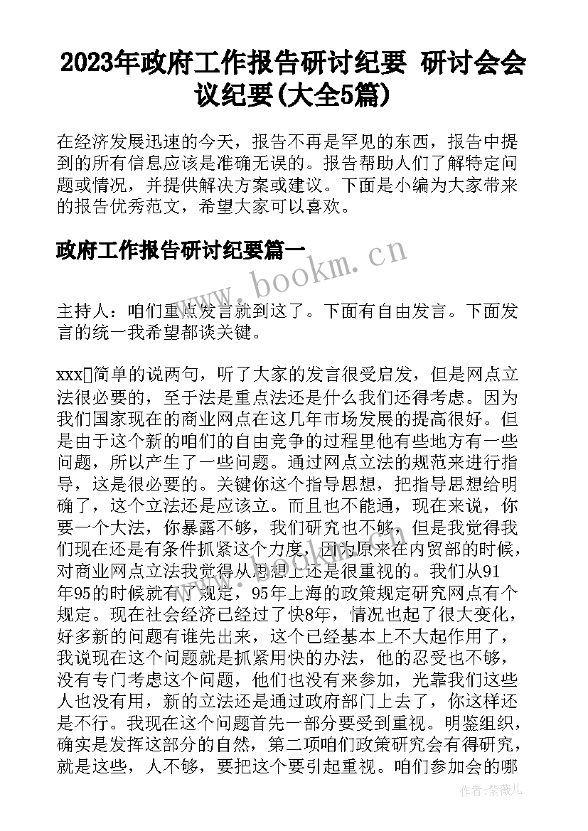 2023年政府工作报告研讨纪要 研讨会会议纪要(大全5篇)