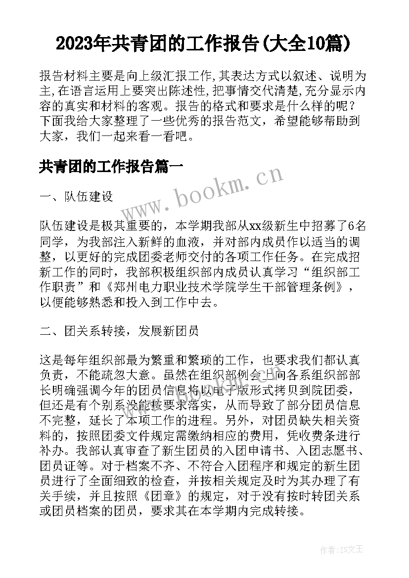 2023年共青团的工作报告(大全10篇)