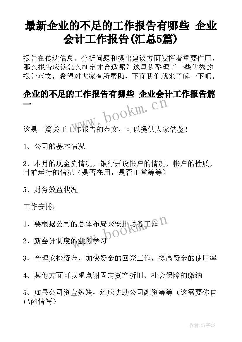 最新企业的不足的工作报告有哪些 企业会计工作报告(汇总5篇)