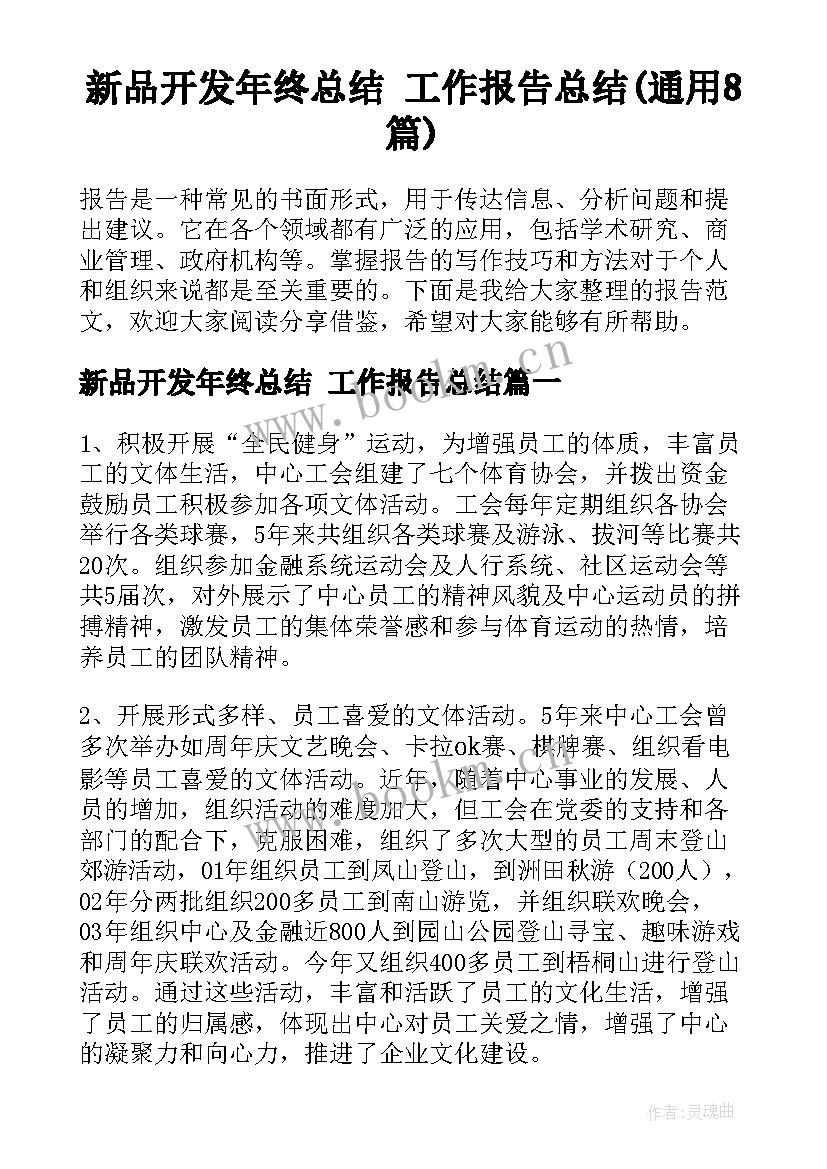 新品开发年终总结 工作报告总结(通用8篇)