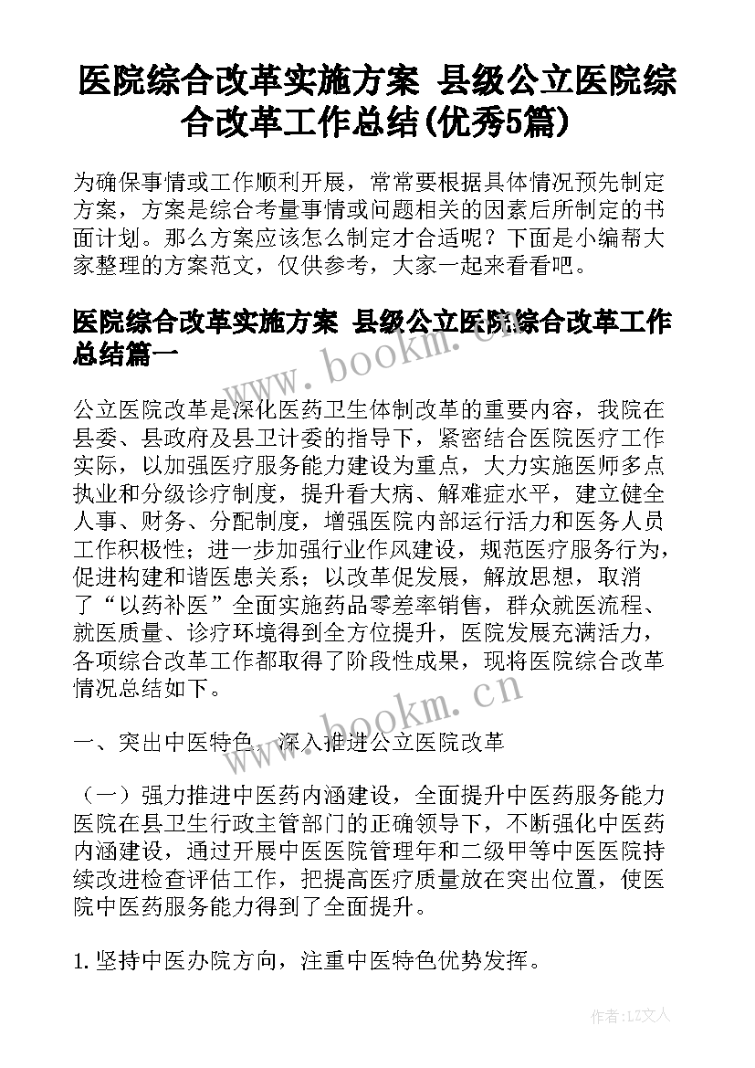 医院综合改革实施方案 县级公立医院综合改革工作总结(优秀5篇)