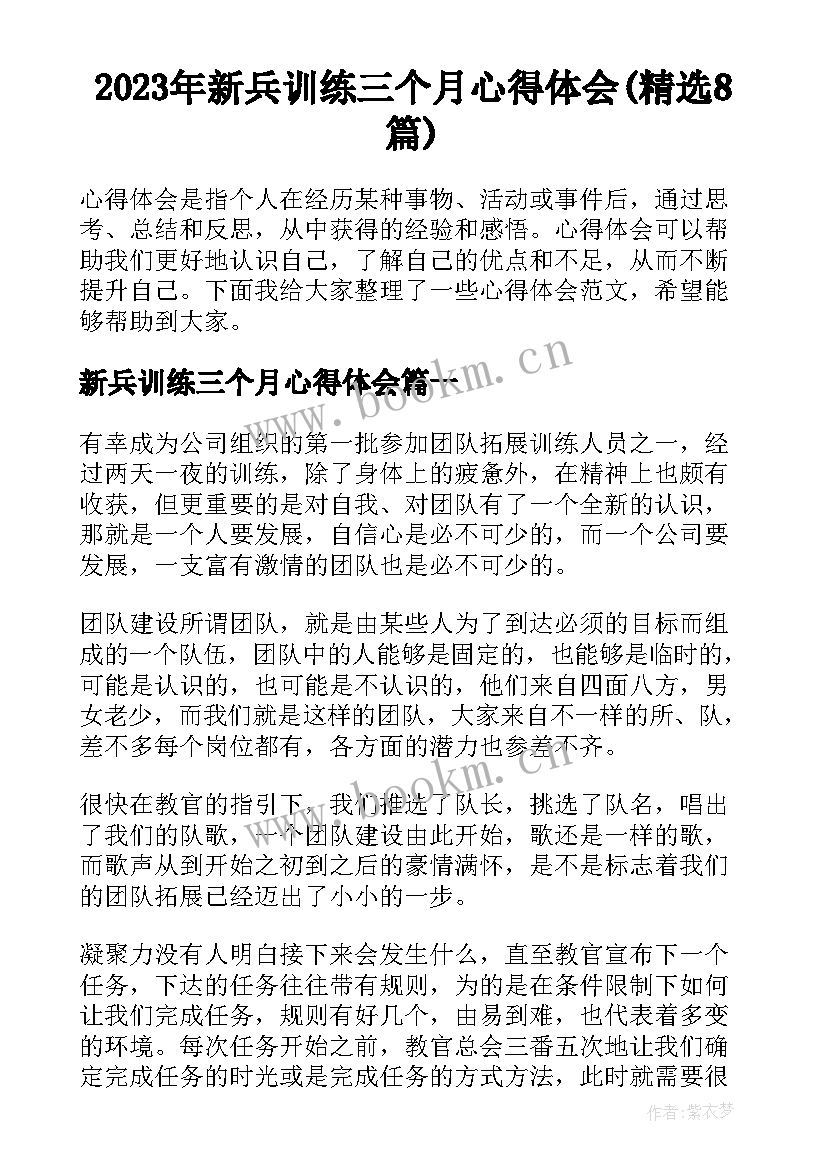 2023年新兵训练三个月心得体会(精选8篇)