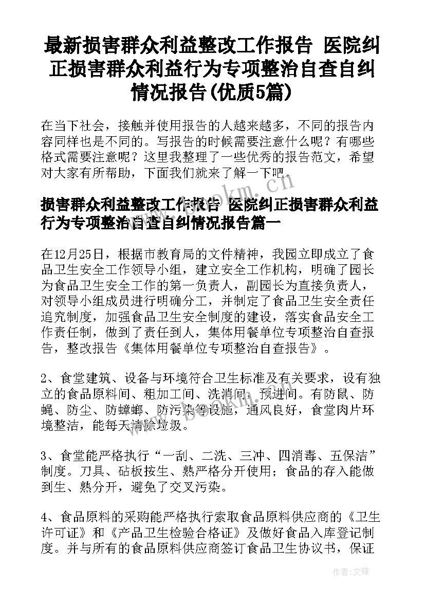 最新损害群众利益整改工作报告 医院纠正损害群众利益行为专项整治自查自纠情况报告(优质5篇)