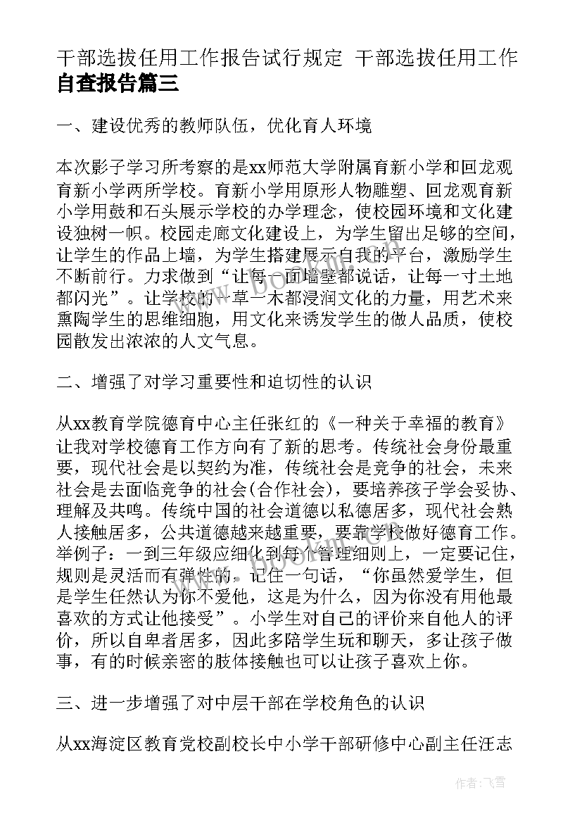 干部选拔任用工作报告试行规定 干部选拔任用工作自查报告(优质6篇)