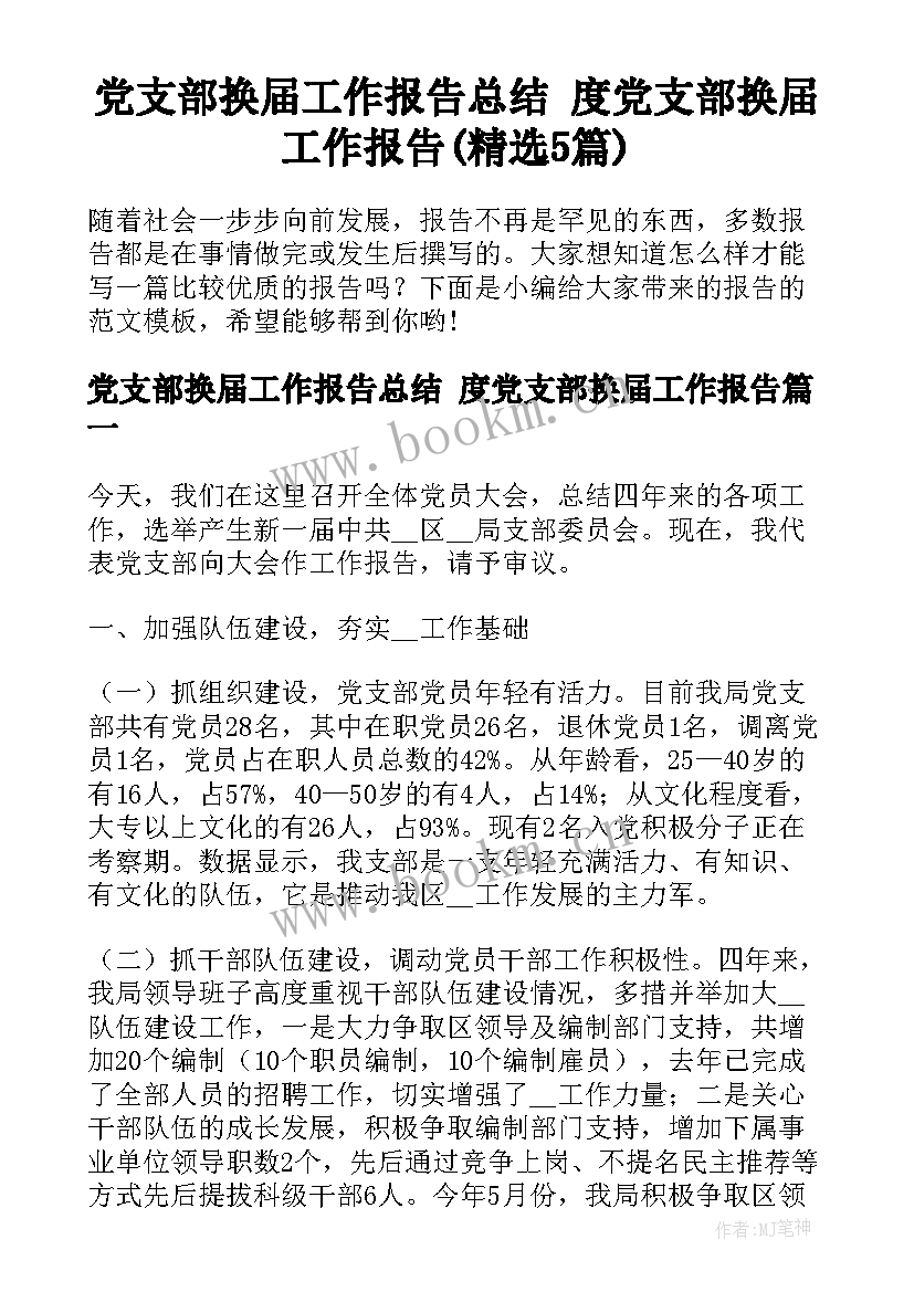 党支部换届工作报告总结 度党支部换届工作报告(精选5篇)