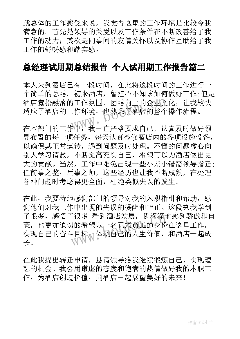 最新总经理试用期总结报告 个人试用期工作报告(汇总10篇)