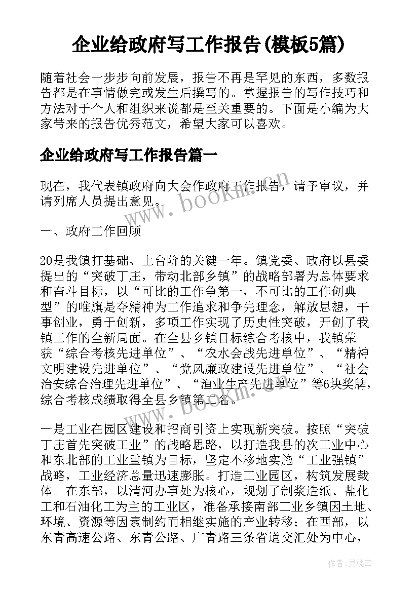 企业给政府写工作报告(模板5篇)