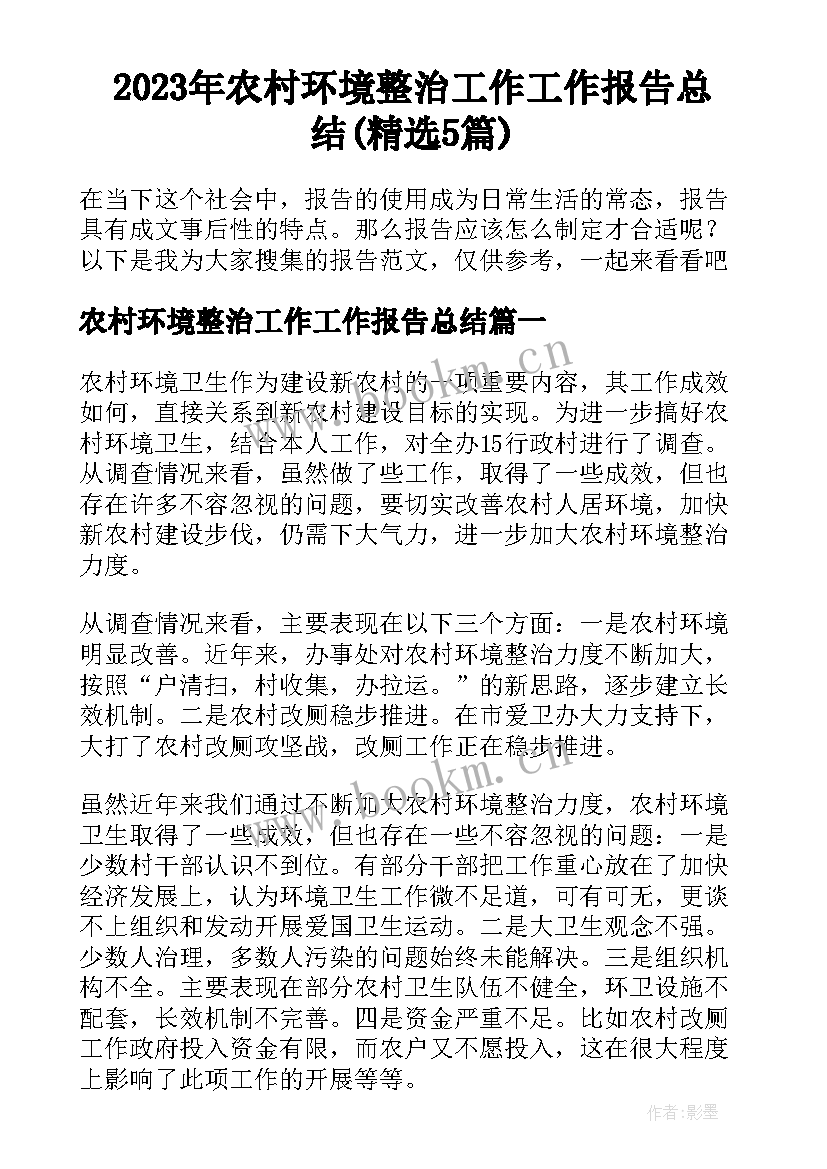 2023年农村环境整治工作工作报告总结(精选5篇)