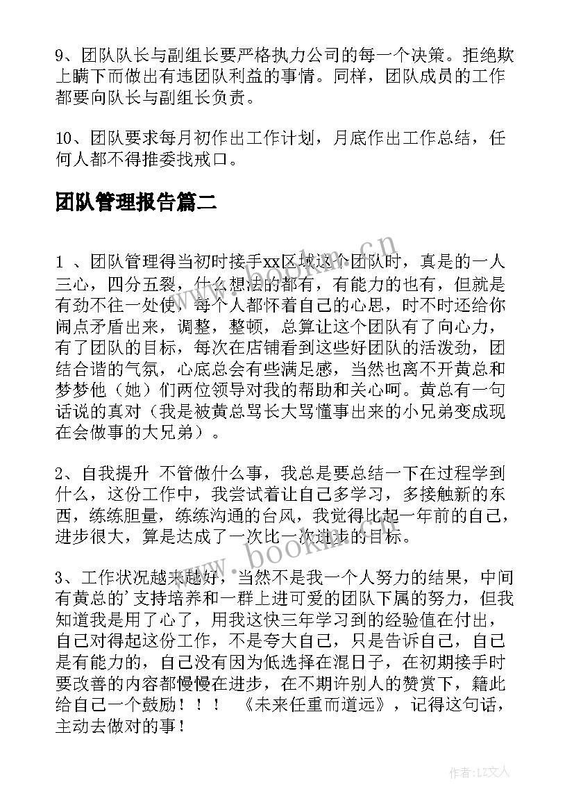 团队管理报告(实用7篇)