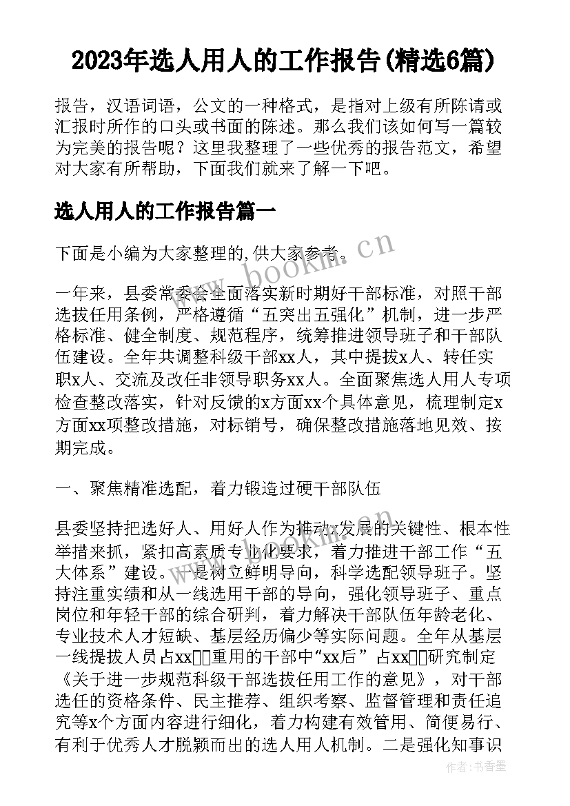 2023年选人用人的工作报告(精选6篇)