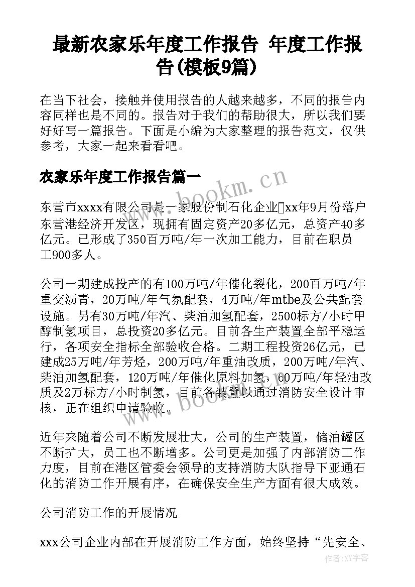 最新农家乐年度工作报告 年度工作报告(模板9篇)