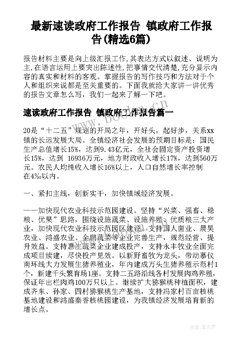 最新速读政府工作报告 镇政府工作报告(精选6篇)