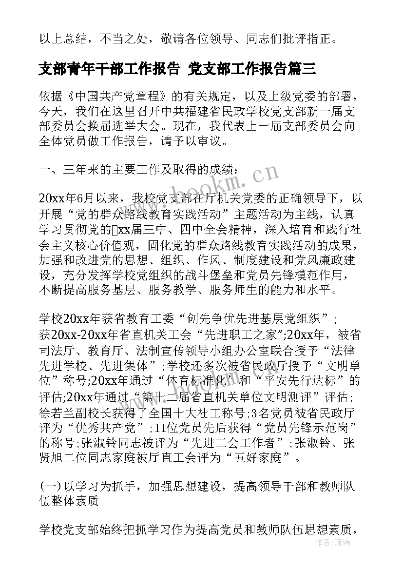 2023年支部青年干部工作报告 党支部工作报告(优质6篇)