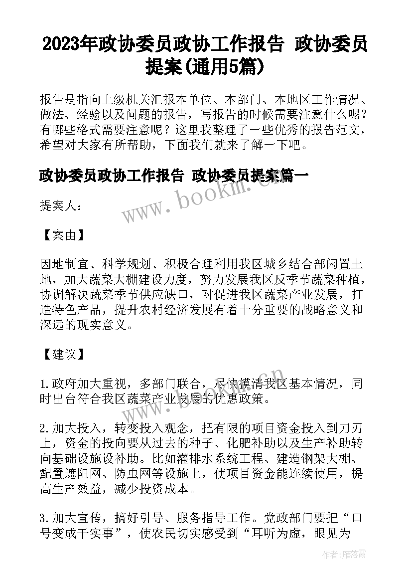 2023年政协委员政协工作报告 政协委员提案(通用5篇)