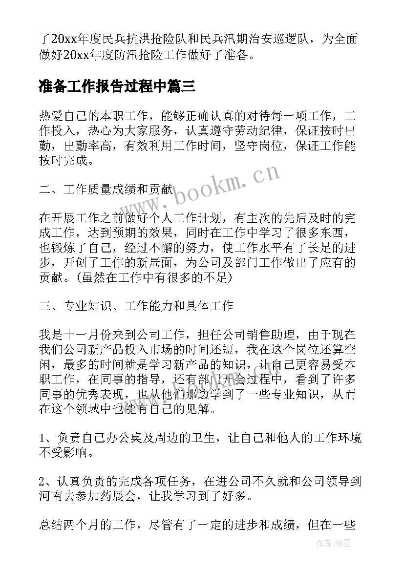 最新准备工作报告过程中(大全8篇)