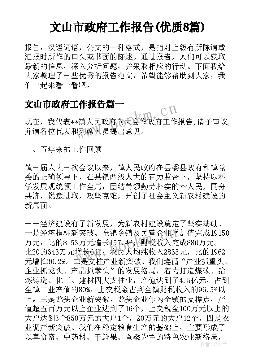 文山市政府工作报告(优质8篇)