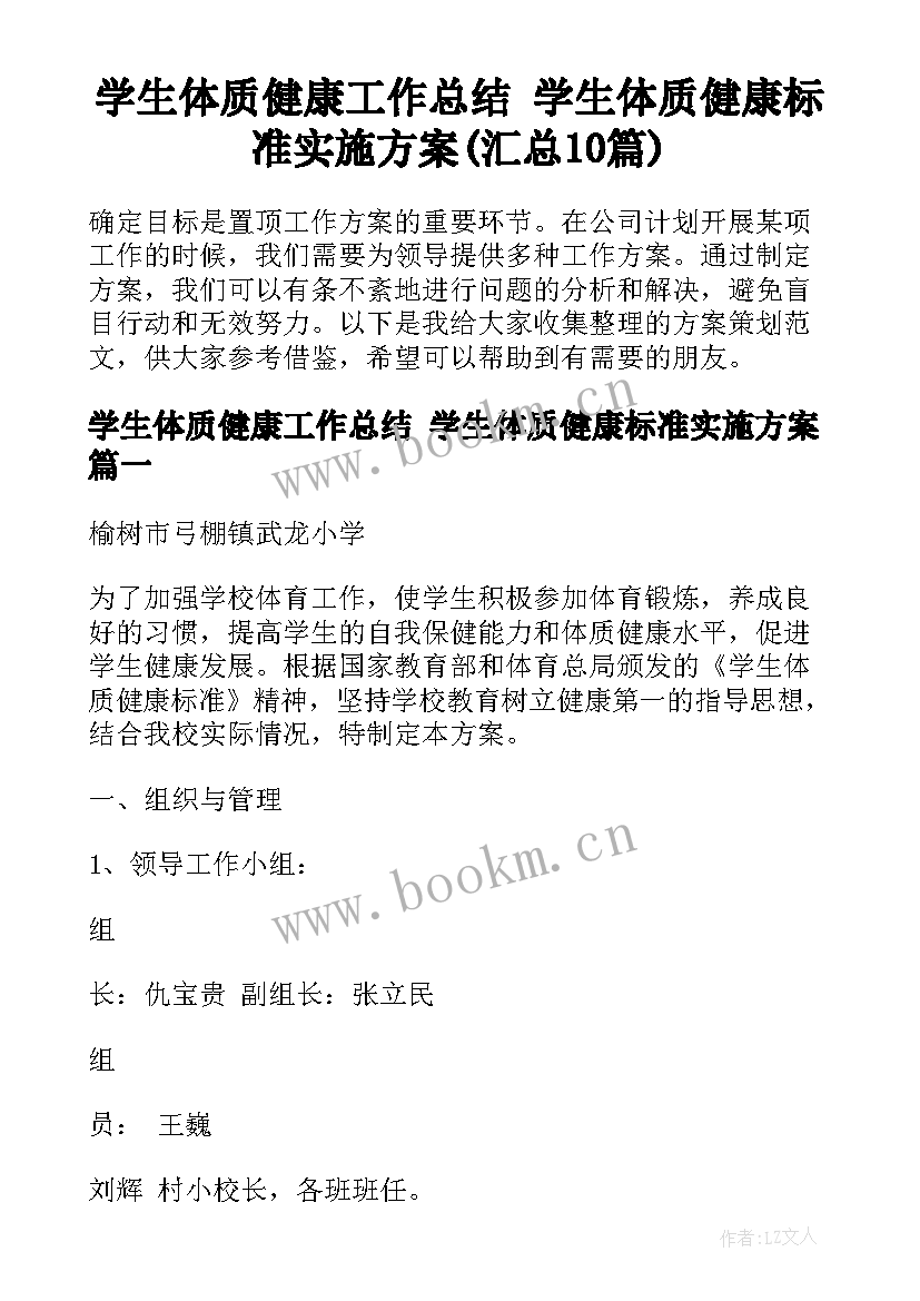 学生体质健康工作总结 学生体质健康标准实施方案(汇总10篇)