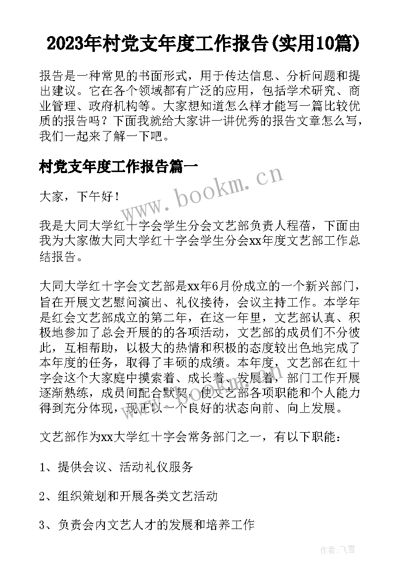 2023年村党支年度工作报告(实用10篇)