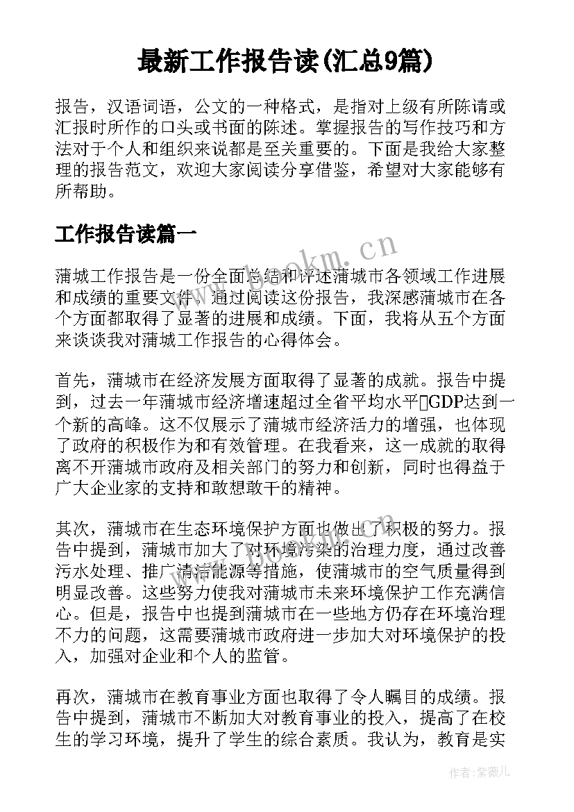 最新工作报告读(汇总9篇)