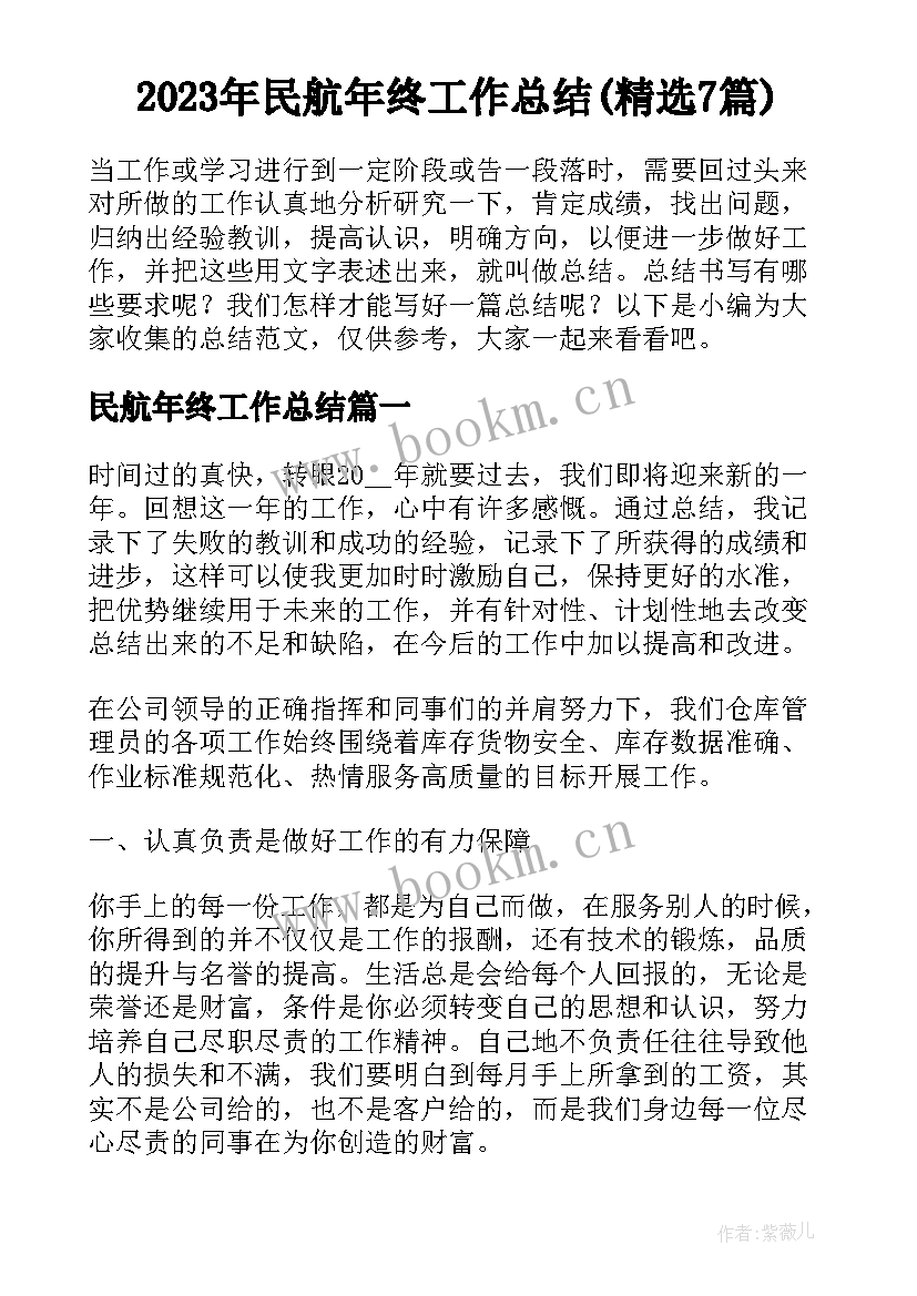 2023年民航年终工作总结(精选7篇)