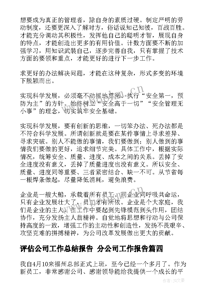 2023年评估公司工作总结报告 分公司工作报告(汇总9篇)