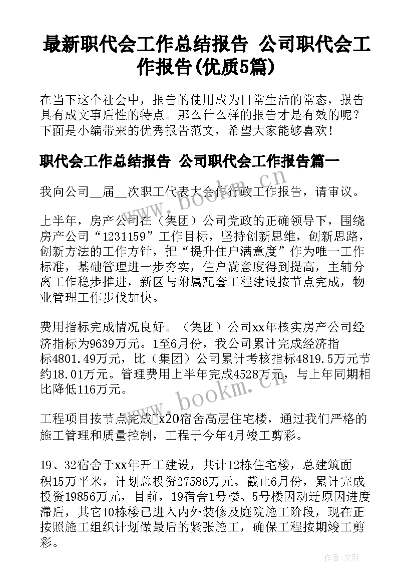 最新职代会工作总结报告 公司职代会工作报告(优质5篇)