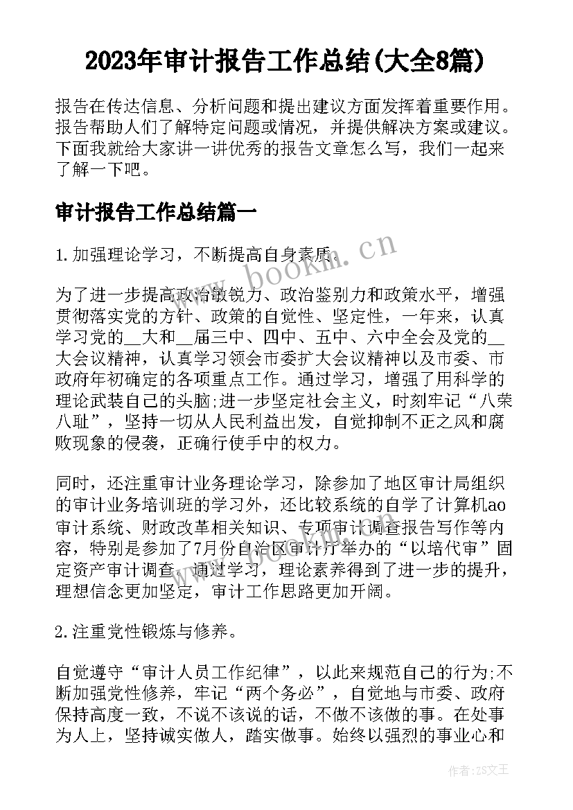 2023年审计报告工作总结(大全8篇)