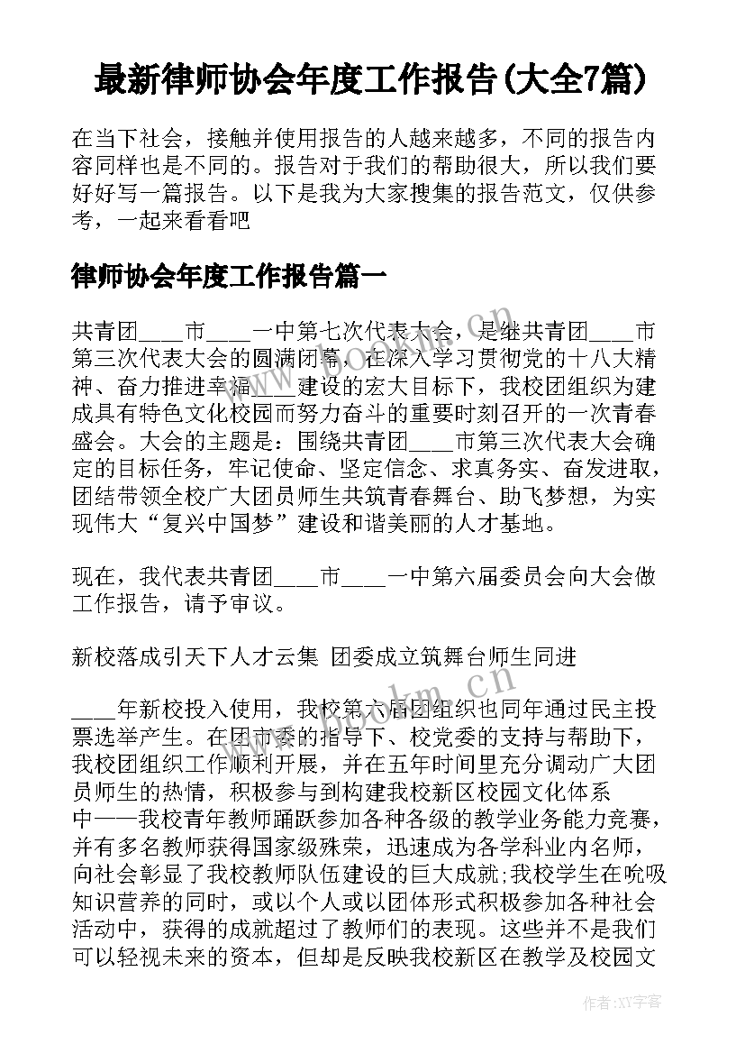 最新律师协会年度工作报告(大全7篇)