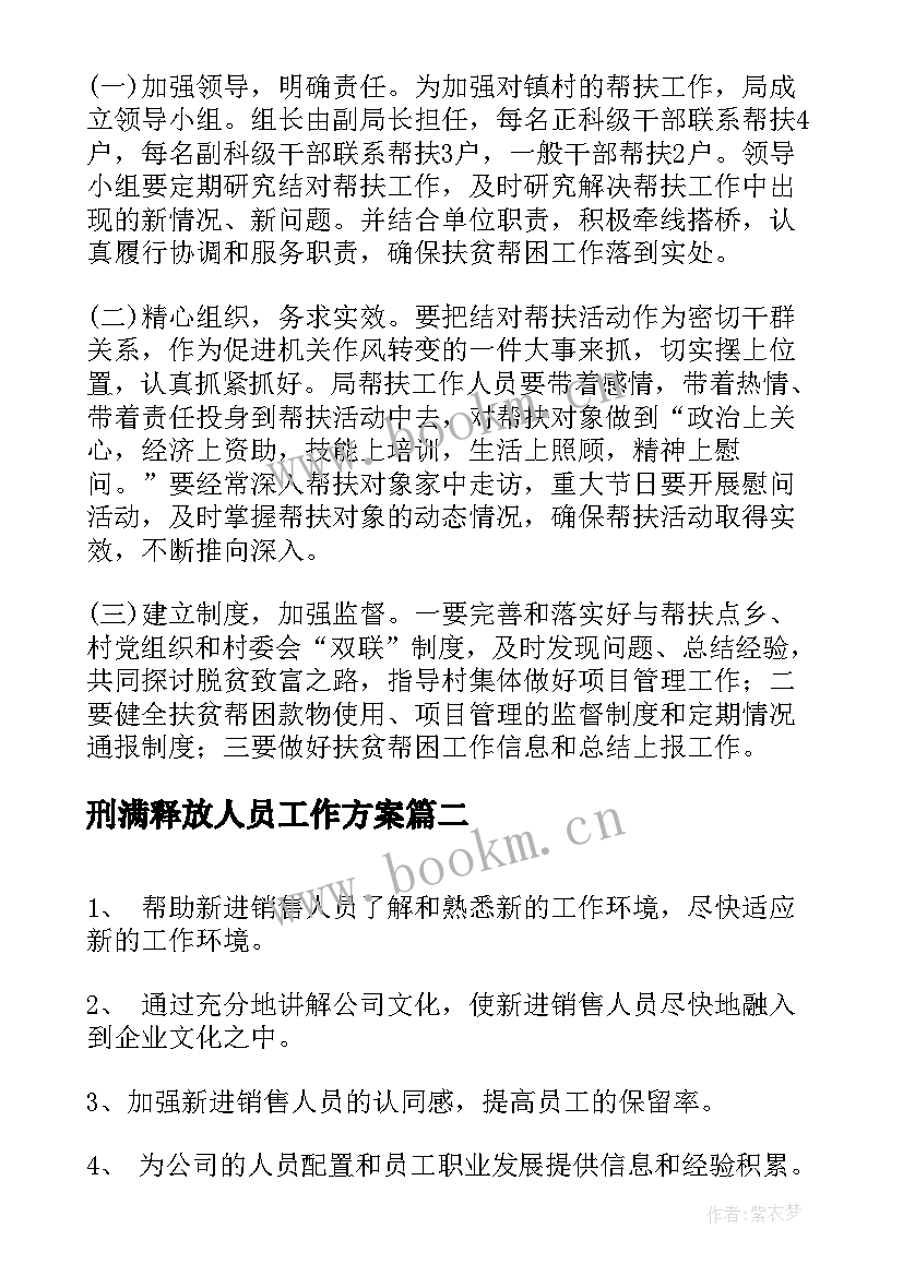 2023年刑满释放人员工作方案(优秀6篇)