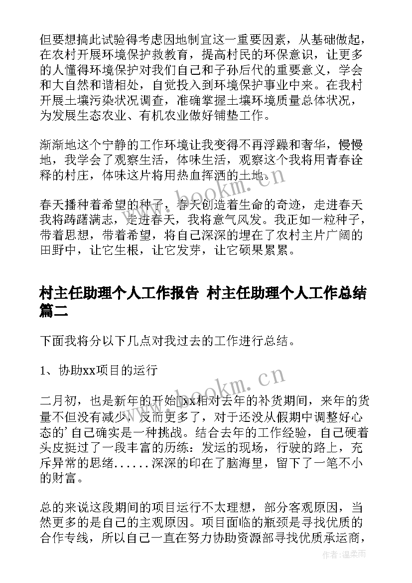 最新村主任助理个人工作报告 村主任助理个人工作总结(汇总5篇)