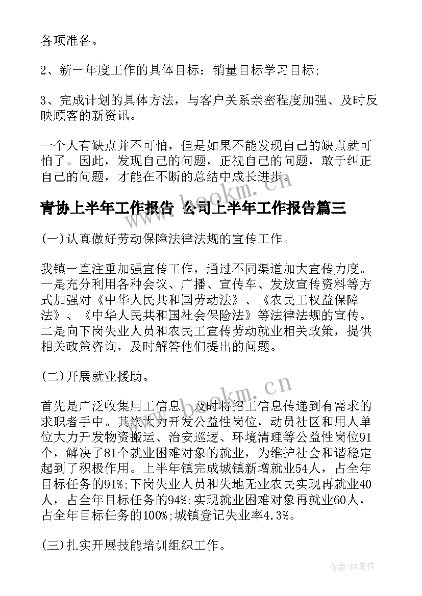 最新青协上半年工作报告 公司上半年工作报告(优质7篇)