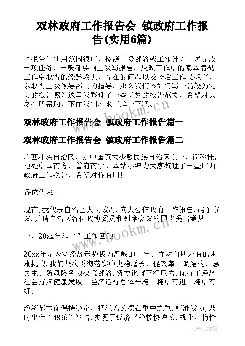 双林政府工作报告会 镇政府工作报告(实用6篇)