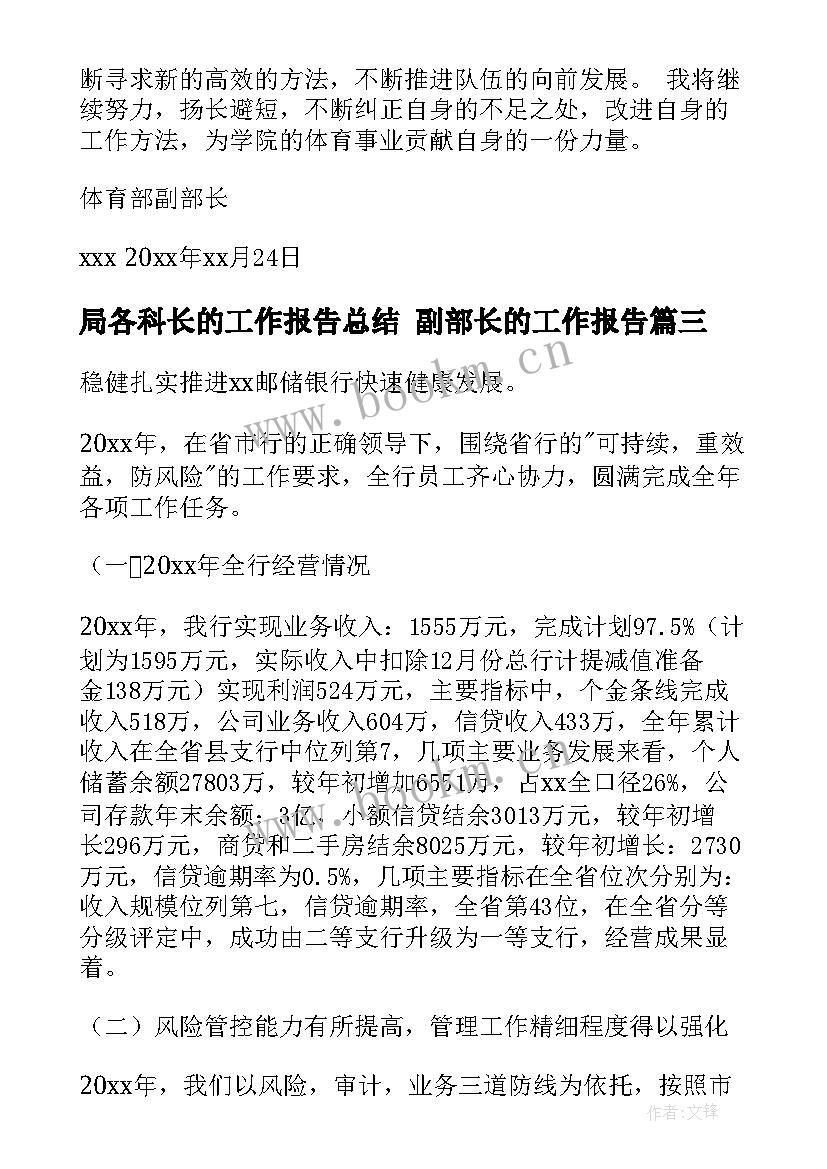 局各科长的工作报告总结 副部长的工作报告(优秀5篇)