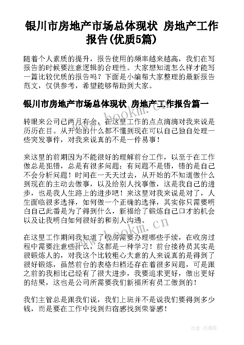 银川市房地产市场总体现状 房地产工作报告(优质5篇)