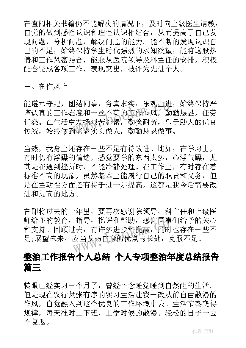 最新整治工作报告个人总结 个人专项整治年度总结报告(通用8篇)