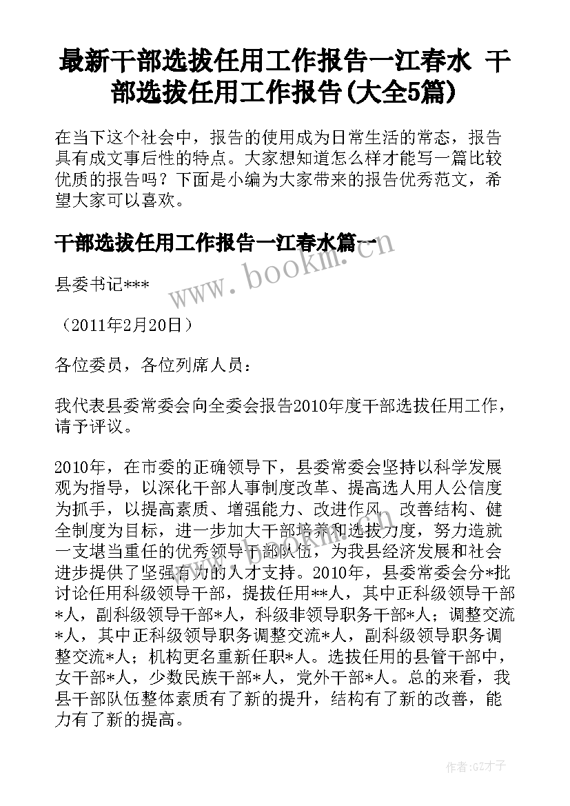 最新干部选拔任用工作报告一江春水 干部选拔任用工作报告(大全5篇)