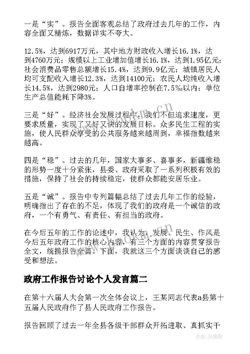 最新政府工作报告讨论个人发言(实用9篇)