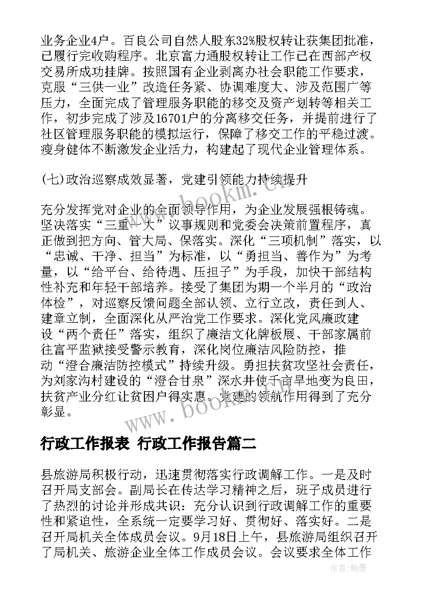 最新行政工作报表 行政工作报告(精选9篇)