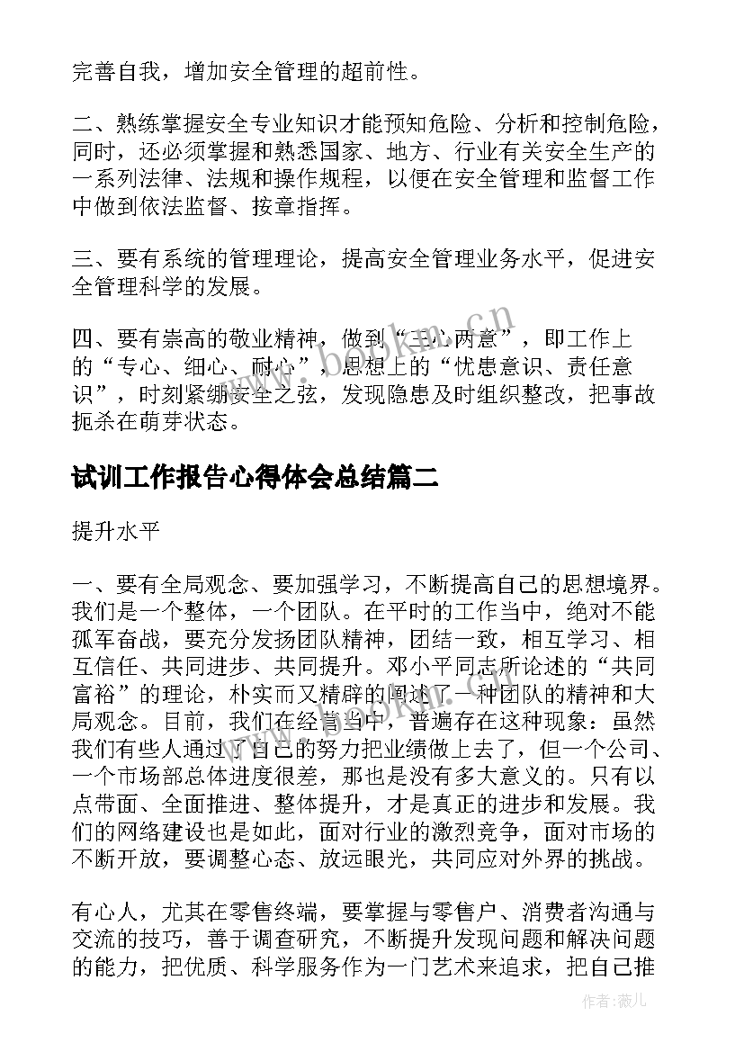 2023年试训工作报告心得体会总结(通用8篇)