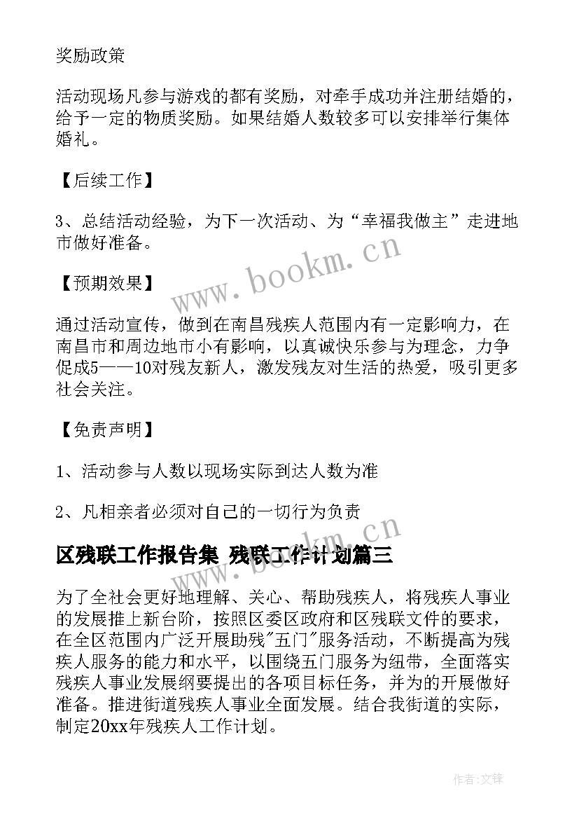 区残联工作报告集 残联工作计划(精选6篇)