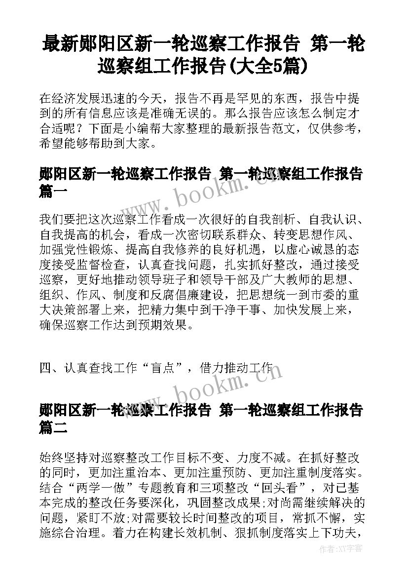 最新郧阳区新一轮巡察工作报告 第一轮巡察组工作报告(大全5篇)