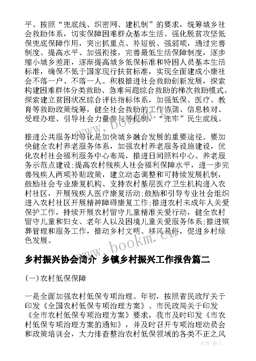 2023年乡村振兴协会简介 乡镇乡村振兴工作报告(优秀7篇)