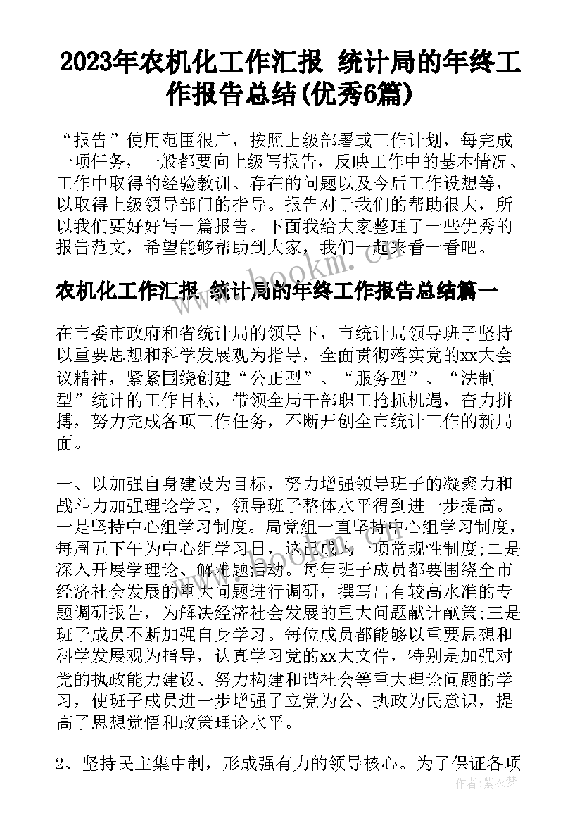 2023年农机化工作汇报 统计局的年终工作报告总结(优秀6篇)