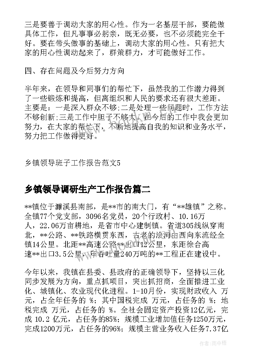 乡镇领导调研生产工作报告 乡镇领导班子工作报告(精选5篇)