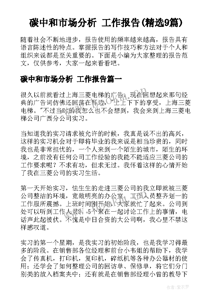 碳中和市场分析 工作报告(精选9篇)