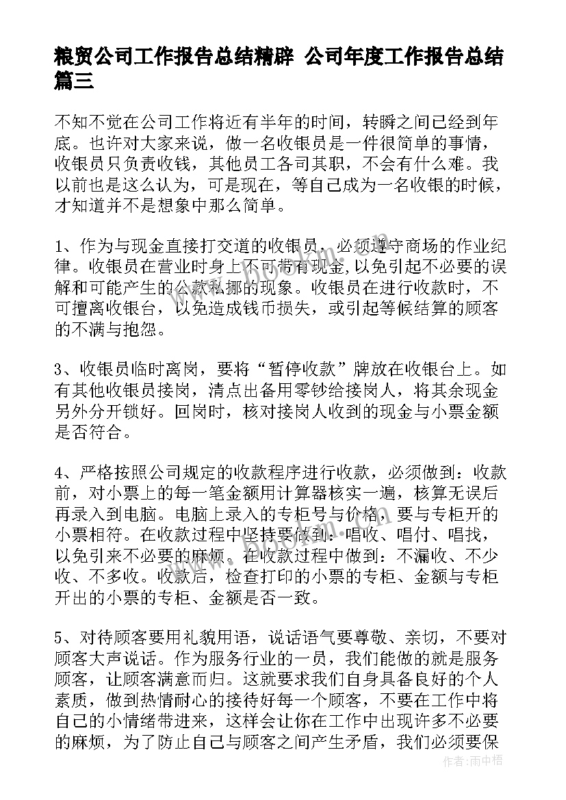 2023年粮贸公司工作报告总结精辟 公司年度工作报告总结(大全5篇)