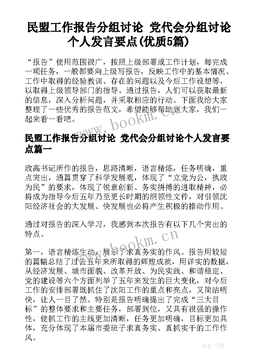 民盟工作报告分组讨论 党代会分组讨论个人发言要点(优质5篇)